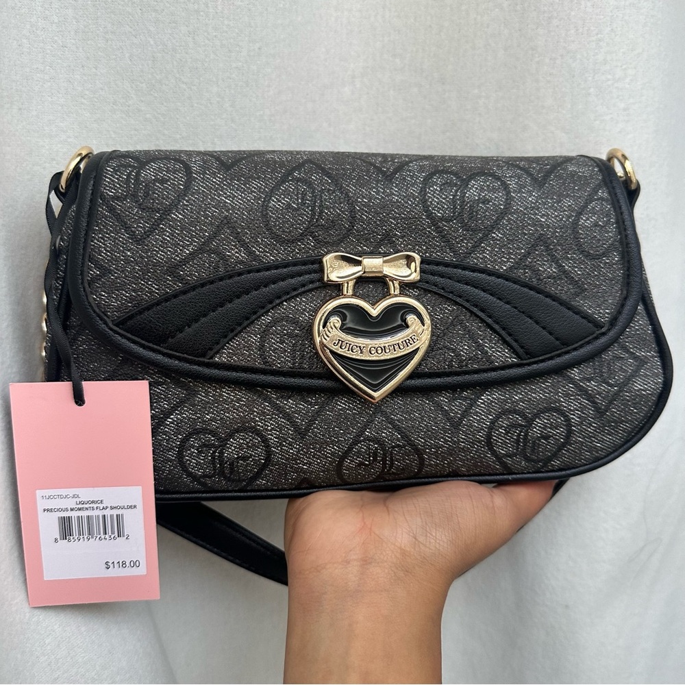 JUICY COUTURE Liquorice Precious Moments Flat Shoulder Black Shoulder Bag/Purse - Picture 3 of 4